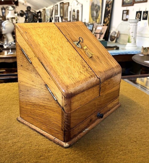 Antique Honey Oak Wedge Shaped Stationery Box