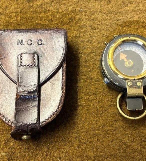 WW1 Officers Prismatic Marching Compass in Leather Case