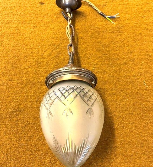 Vintage Cut / Etched Glass Hanging Light Fitting